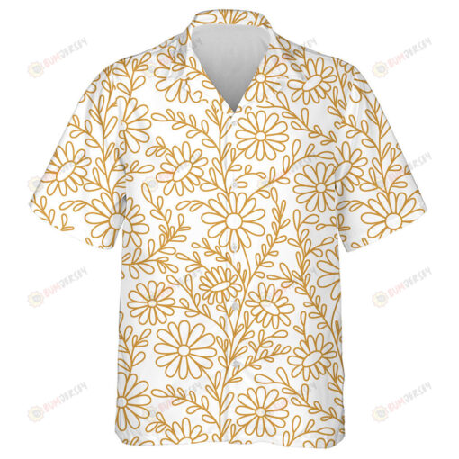 Gold Outline Sunflowers Chamomiles On White Background Hawaiian Shirt