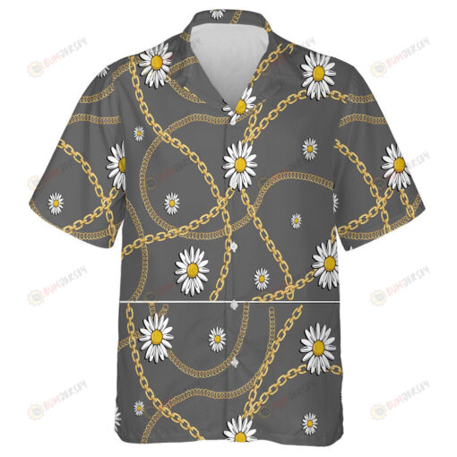 Golden Chain White Daisy On Gray Background Hawaiian Shirt