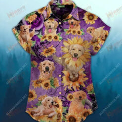 Golden Retriever Be A Sunflower Curved Hawaiian Shirt In Purple