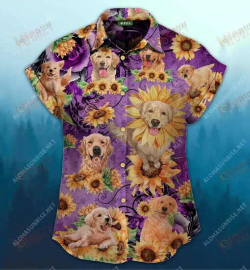 Golden Retriever Be A Sunflower Curved Hawaiian Shirt In Purple