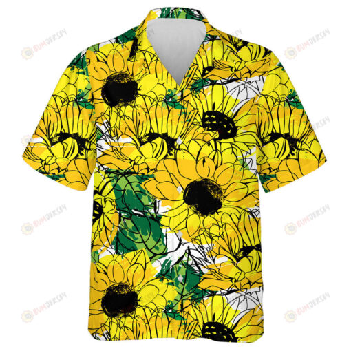 Golden Yellow And Orange Sunflowers With Green Leaves Hawaiian Shirt