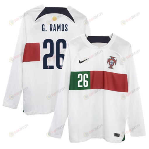 Gon?alo Ramos 26 Portugal 2022-23 Away Men Long Sleeve Jersey National Team World Cup Qatar