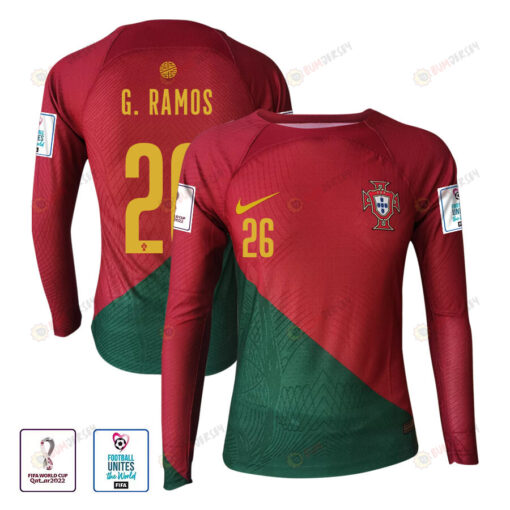 Gon?alo Ramos 26 Portugal 2022-23 Home Men Long Sleeve Jersey National Team World Cup Qatar Patch