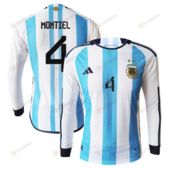 Gonzalo Montiel 4 Argentina 2022-23 Home Men Long Sleeve Jersey National Team World Cup Qatar