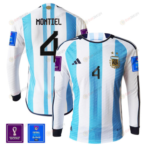 Gonzalo Montiel 4 Argentina 2022-23 Home Men Long Sleeve Jersey National Team World Cup Qatar