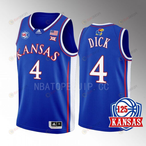 Gradey Dick 4 Kansas Jayhawks Blue Men Jersey 2022-23 125th Anniversary Away