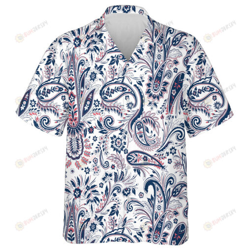 Graphical Ethnic Paisley Pattern In Two Colors On White Background Hawaiian Shirt