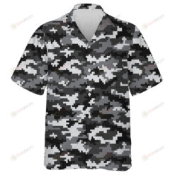 Gray And Black 8-Bit Pixel Camo Pattern Hawaiian Shirt