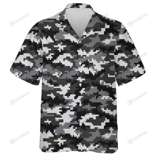 Gray And Black 8-Bit Pixel Camo Pattern Hawaiian Shirt