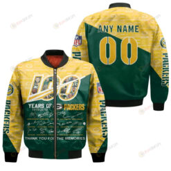 Green Bay Packers 100 Years With Custom Name Number Bomber Jacket