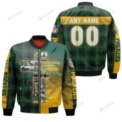 Green Bay Packers 100 Years With Custom Name Number Bomber Jacket - Green And Yellow