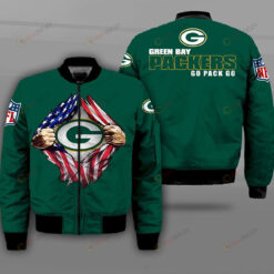 Green Bay Packers 3D Flag Pattern Bomber Jacket - Green