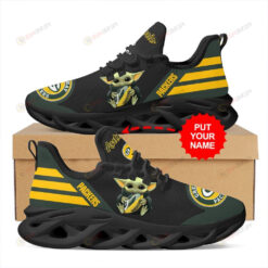 Green Bay Packers Baby Yoda Hug Logo Custom Name Pattern 3D Max Soul Sneaker Shoes