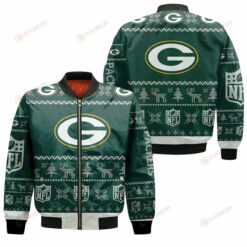 Green Bay Packers Christmas Pattern Bomber Jacket - Dark Green