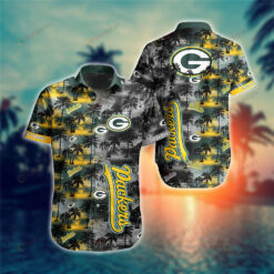 Green Bay Packers Coconut Tree Pattern Curved Hawaiian Shirt In Yellow & Black
