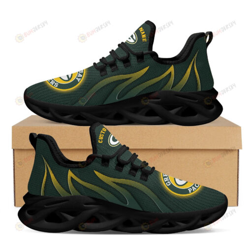 Green Bay Packers Custom Name Logo Pattern 3D Max Soul Sneaker Shoes In Green And Yellow