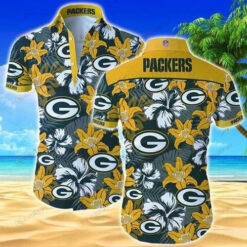 Green Bay Packers Floral Curved Hawaiian Shirt