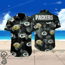 Green Bay Packers Floral Curved Hawaiian Shirt In Black