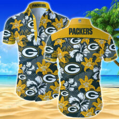 Green Bay Packers Floral Hawaiian Aloha Shirt Beach Short Sleeve