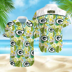 Green Bay Packers Flower & Leaf Pattern Curved Hawaiian Shirt In Green & White