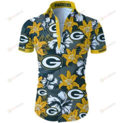 Green Bay Packers Flower & Leaf Pattern Curved Hawaiian Shirt In Yellow & Blue