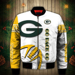 Green Bay Packers Graphic Ball Pattern Bomber Jacket - White/ Green/ Yellow