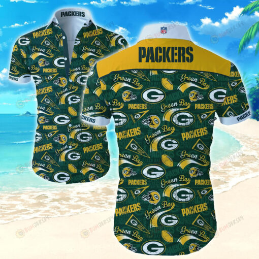 Green Bay Packers Green Curved Hawaiian Shirt Beach Short Sleeve