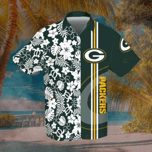 Green Bay Packers Hawaiian Shirt With Floral And Leaves Pattern