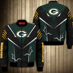 Green Bay Packers Lightning Pattern Bomber Jacket - Green