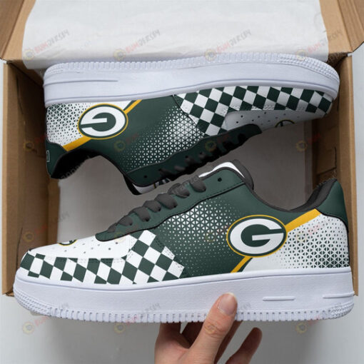 Green Bay Packers Logo Caro Pattern Air Force 1 Printed In Dark Green