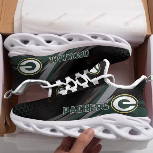 Green Bay Packers Logo Custom Name Pattern 3D Max Soul Sneaker Shoes In Black