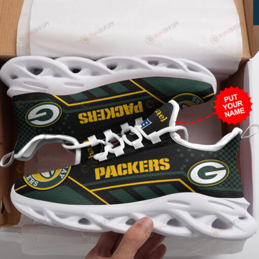 Green Bay Packers Logo Custom Name Pattern 3D Max Soul Sneaker Shoes In Green And Black