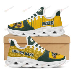 Green Bay Packers Logo Custom Name Pattern 3D Max Soul Sneaker Shoes In Green And Yellow