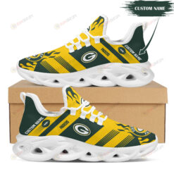 Green Bay Packers Logo Custom Name Pattern 3D Max Soul Sneaker Shoes In Yellow And Green