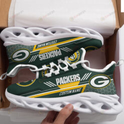 Green Bay Packers Logo Custom Name Pattern In Green 3D Max Soul Sneaker Shoes