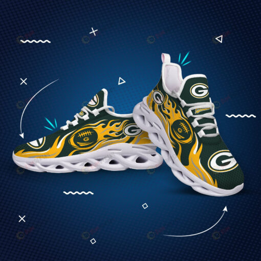 Green Bay Packers Logo Fireball Pattern 3D Max Soul Sneaker Shoes