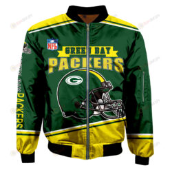 Green Bay Packers Logo Pattern Bomber Jacket - Green And Yellow