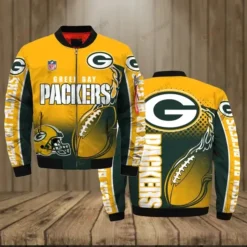 Green Bay Packers Logo Pattern Bomber Jacket - Yellow