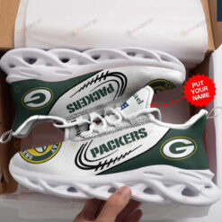 Green Bay Packers Logo Pattern Custom Name 3D Max Soul Sneaker Shoes In Green And White