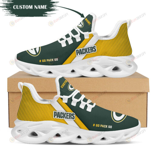 Green Bay Packers Logo Pattern Custom Name 3D Max Soul Sneaker Shoes In Green And Yellow