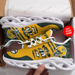 Green Bay Packers Logo Pattern Custom Name 3D Max Soul Sneaker Shoes In Yellow