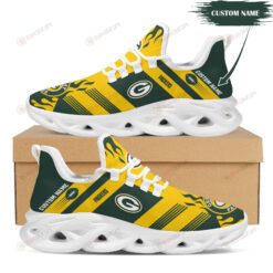 Green Bay Packers Logo Pattern Custom Name 3D Max Soul Sneaker Shoes In Yellow And Green