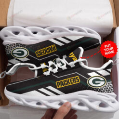 Green Bay Packers Logo Pattern In Black Custom Name 3D Max Soul Sneaker Shoes