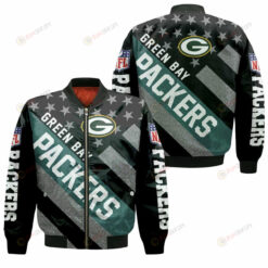 Green Bay Packers Logo Star Pattern Bomber Jacket - Black And Teal Color