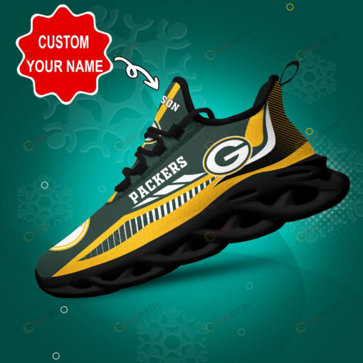 Green Bay Packers Logo Stripe Line Pattern Custom Name 3D Max Soul Sneaker Shoes