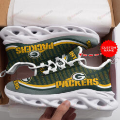 Green Bay Packers Logo Stripe Pattern Custom Name 3D Max Soul Sneaker Shoes In Green