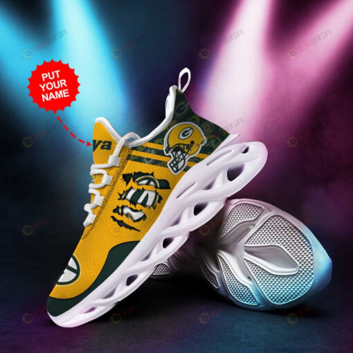 Green Bay Packers Logo Torn Pattern Custom Name 3D Max Soul Sneaker Shoes