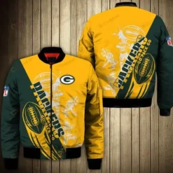 Green Bay Packers Pattern Bomber Jacket - Yellow And Green