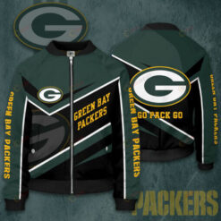 Green Bay Packers Team Logo Pattern Bomber Jacket - Dark Green