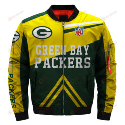 Green Bay Packers Team Logo Pattern Bomber Jacket - Green And Yellow